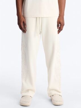 Nova Men Embroidery Fleur Straight Sweatpants Cream - Size XL